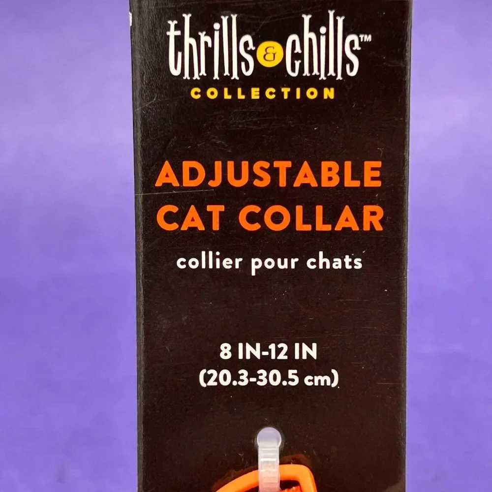 Thrills & Chills Glow In The Dark Halloween Cat Collar Bow w/Pumpkin XS 8.5-12